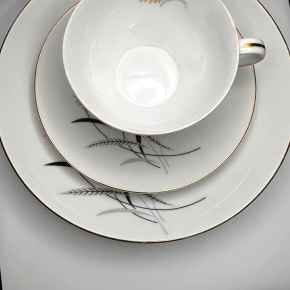Bel-Air China Golden Grain Tea Cup Saucer Plate Trio Wheat Design Gold Trim Vint - Picture 3 of 8
